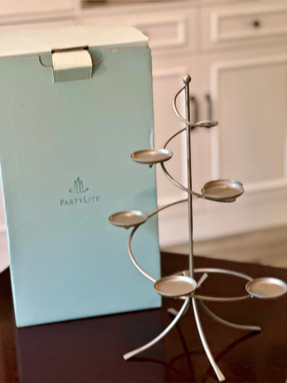 PartyLite Spiral Votive Candle Holder Tree w 6 Frosted Glass Cups - Picture 6 of 7